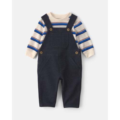 Baby Boy 2-Piece Striped French Terry Long-Sleeve Overall Set - Indigo/Cream | Carter's
