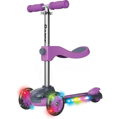 Razor Rollie DLX, 3-Wheel Light-Up Scooter for Younger Children, Seated and Stand-Up Riding Options