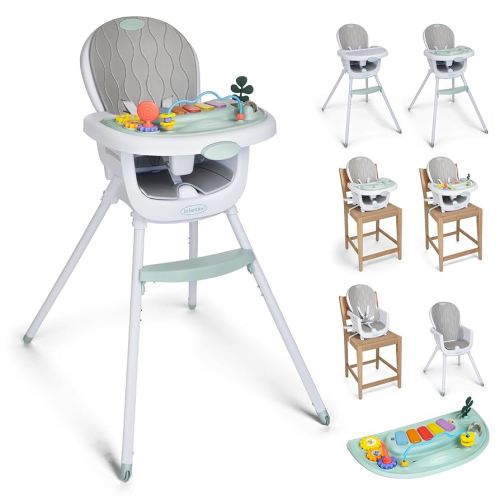 Infantino Music & Lights 8-in-1 Convertible High Chair, Baby & Toddler Dining Chair with Tray, Interactive Lights & Sounds, Foldable, Easy to Clean, Machine Washable Seat for Ages 6+ Months