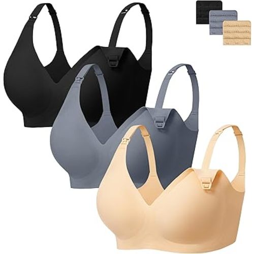 Angelhood Nursing Bras for Breastfeeding Support Maternity Bras Seamless Pregnancy Bralette for Women with Extender 3 Pack
