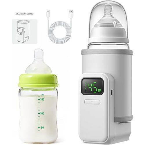 Portable Bottle Warmer - Travel-Easy,6-Speed Temperature Control,Comfortsble Baby Feeding On-the-go,Battery-Powered Waterless Milk Warmer