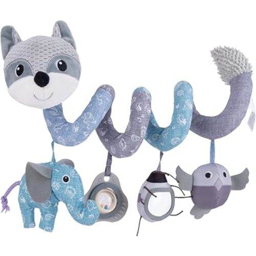 Jollybaby Crib Stroller Car Seat Toys for Baby 0-3-6-9-12 Months, Tummy Time Hanging Sensory Toys for Newborn with Music Box and Teether, Spiral Carseat Toy for Infant Boys Girls Gifts (12-Grey Fox)