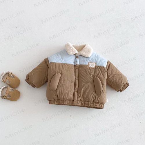 Baby Toddler Boys Color Block Bear Lapel Outerwear