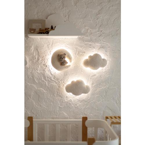 Bouclé Nursery Night Light Set: Teddy Bear, Moon, Stars - Handmade Kids Room Decor