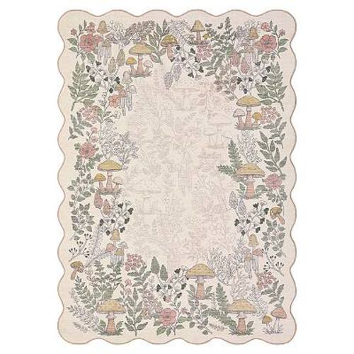Garvee Washable Scalloped Border Area Rug With Forest Mushroom Pattern for Modern Living Spaces