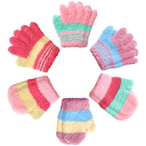 SATINIOR 6 Pairs Kids Toddler Knitted Gloves Winter Warm Stretchy Mittens Soft Lightweight Mittens for Boys and Girls