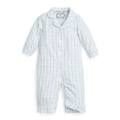 Baby's Twill Classic Romper in Light Blue Gingham
