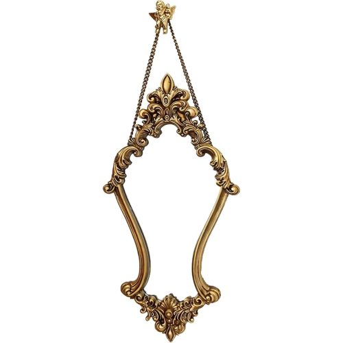 Vintage Decor Mirrors for Wall, Antique Hanging Wall Mirror, Medieval Framed Baroque Floral Small Decorative Gold Mirror with Chain Living Room Bedroom Bathroom Entryway, 19.3 X 7.7 Inch Cherub