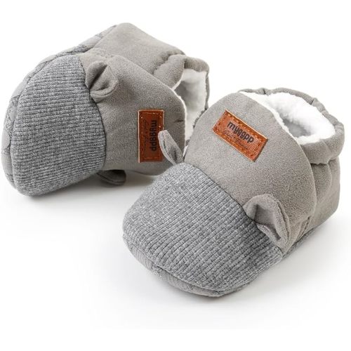 Baby Booties Cozy Fleece Slippers Soft Baby Shoes With Gripper Soles, Winter Warm Infant Newborn Crib Sock Shoes First Walkers