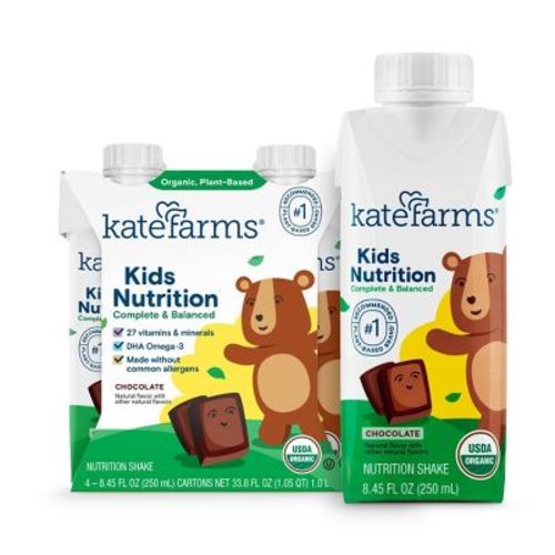 Kate Farms Kids' Nutrition Chocolate Shake - 8.45oz/4pk: Pediatric Supplements, Plant-Based, Non-GMO, Dairy-Free