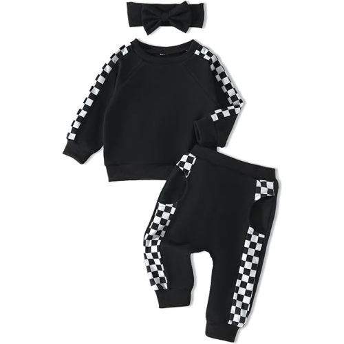 AMAWMW Infant Baby Girl Clothes Long Sleeve Loose Sweatshirts Pockets Pants Headband Outfits Fall Winter Spring Gift