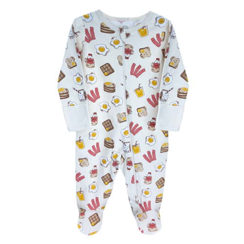 Wonder Nation Baby Boy or Girl Zip Front Footed Sleep and Play Pajamas, Delicate Ivory Breakfast, Preemie 6 to 9 Months