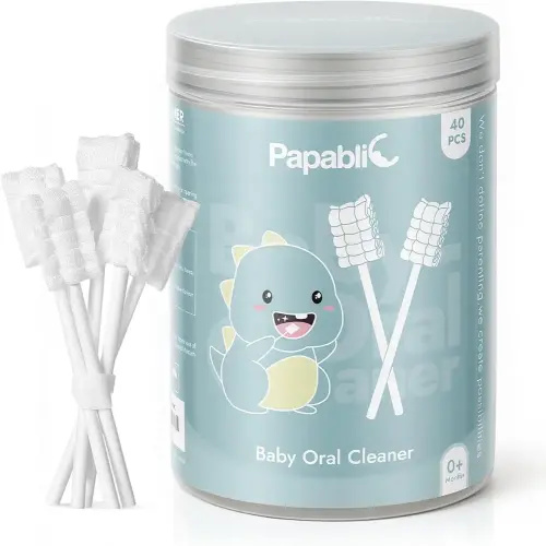 Papablic Baby Tongue Cleaner, Baby Oral Cleaner, Disposable Infant Mouth Cleaner Newborn, Upgrade Gum Cleaner with Paper Handle for Infants Ages 0-2 Years, 40 Pack