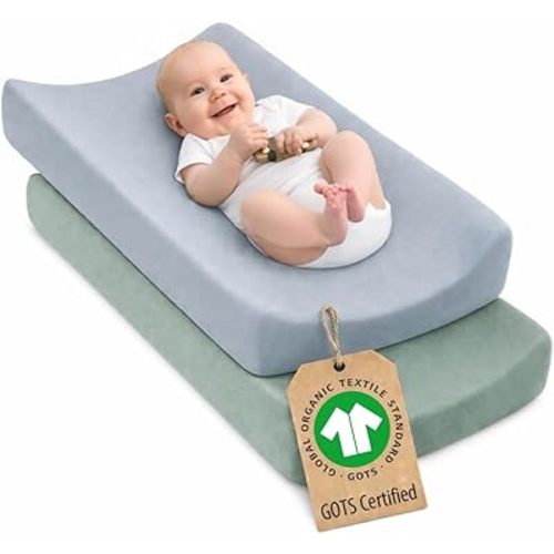 Plush Organic Changing Pad Covers Boy,Girl - GOTS 100% Certified Organic Cotton Changing Table Pad Cover, Baby Nursery Diaper Changing Pad Sheets,Table Contour Pads Liners
