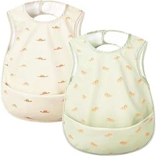 KeaBabies Waterproof Bibs for Baby Girl,Boy – 2-Pack Lightweight, Large Baby Bibs for Eating, Wearable Food Catcher, 6-12 Months Infant Feeding Essentials, Smock for Toddlers 1-3, Kids (Roarsome)