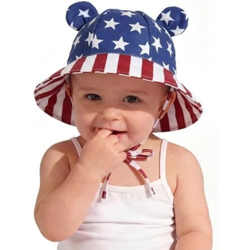 Zando Wide Brim Baby Sun Bucket Hat 0-4T UPF 50+ - Sun Protection Toddler Beach Hats with Bear Ears Infant Hat Adjustable