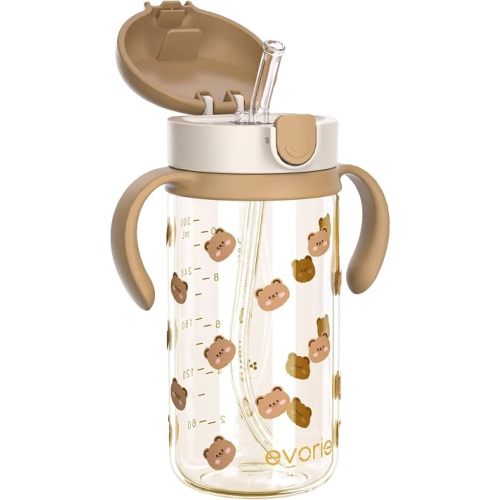 Evorie Tritan Spill Proof Straw Sippy Cups for Toddlers 1–3 Years, 10 Oz