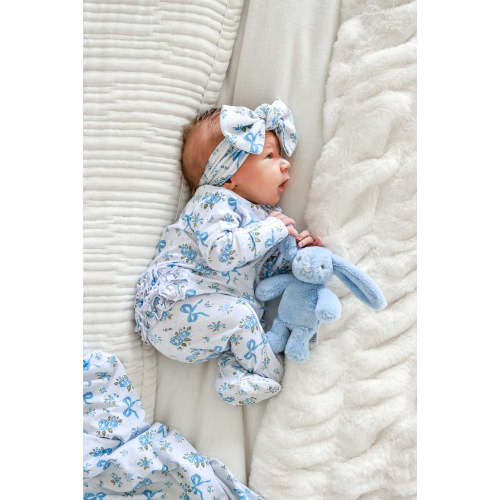 Ruffle Zipper Bamboo Footie in Tied In Blooms | Caden Lane