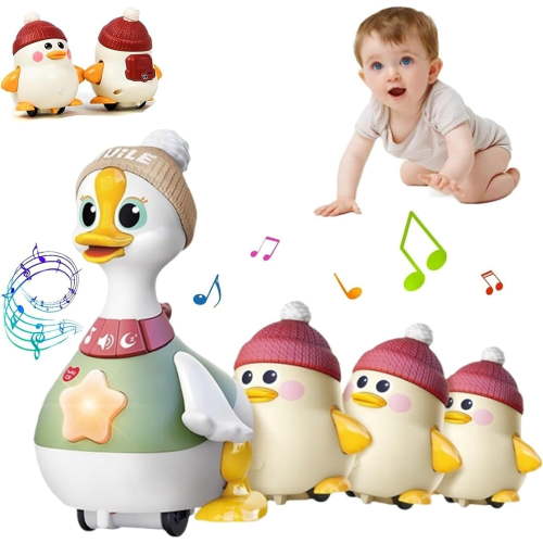 Tummy Time Duck Family Toy, Walking Duck with Baby Ducks, 3 Pack Light up Swinging Crawling Toys for 6-12 Months Toddlers Boy Girl, for 1 Year Old Boy Learning to Walk