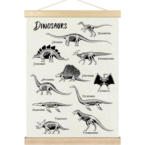 BCUANGD Dinosaur Dino Skeleton Wall Decor - Baby Toddler Boys Room Wall Art Poster Hanger with Wood Frames, Inspirational Wall Hanging Canvas Decor for Kids Room Playroom Nursery Bedroom, 12x16 Inches