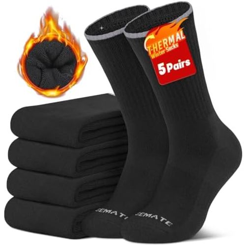 CLOSEMATE Mens Thermal Winter Crew Socks for Boots Thick and Warm for Cold Weather Work Hiking 5 Pairs