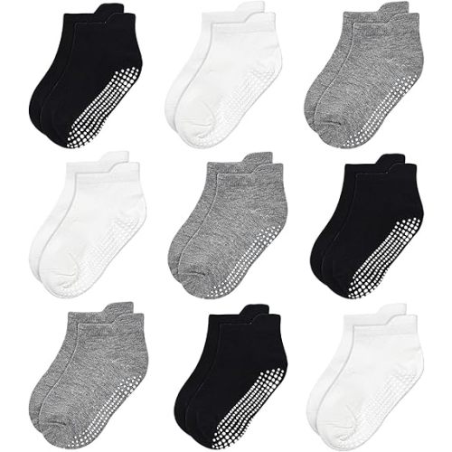 Tphon Non Slip Baby Toddler Ankle Socks with Grippers - Non Skid Grip Boys & Girls Socks