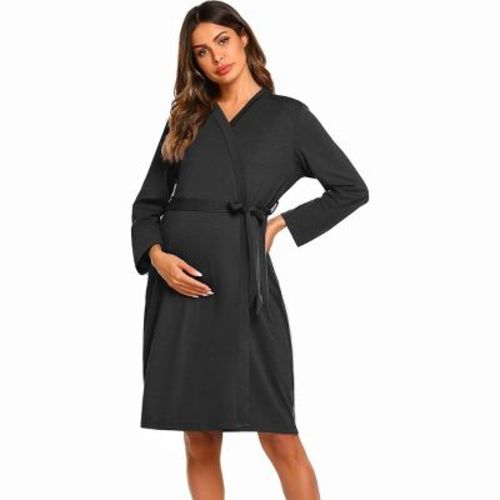 Ekouaer Maternity Robe Labor Delivery Nursing Gown Hospital Breastfeeding Dress Bathrobes Dark Grey M