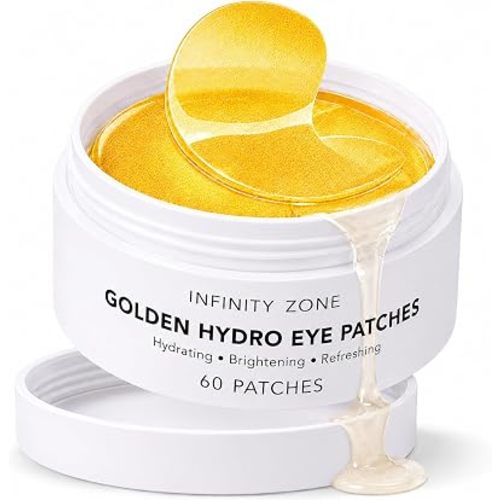 Golden Hydro Eye Patches (60 Patches) with Hyaluronic Acid & Caffeine – Cooling Under Eye Patches for Hydrated, Refreshed-Looking Skin.