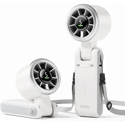 Diveblues Portable Handheld Turbo Fan, 5 Gear Wind, Battery Operated, Up to 12 Working Hours, 3 IN 1 Hand Fan with Air Turbo Tech Cooling Fan for Outdoor Activities, Travel, Working, Silvery white