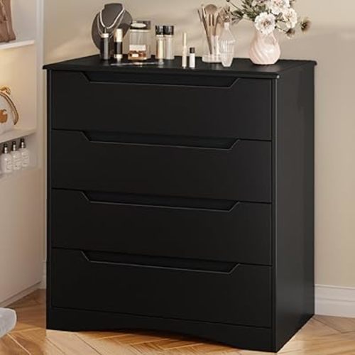 Gizoon 4 Drawer Dresser for Bedroom, Sturdy Chest of Drawers, Black