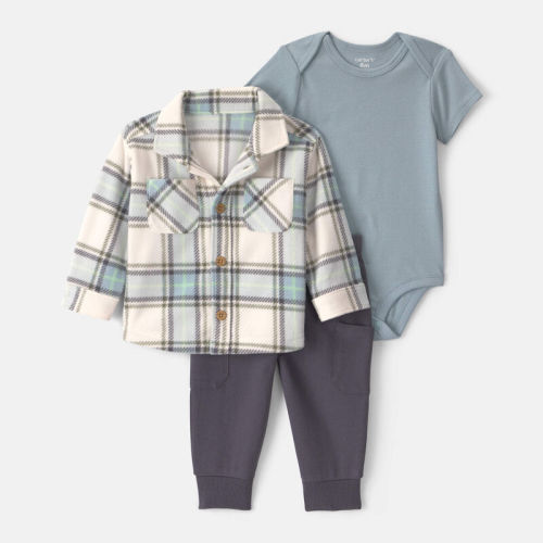 Baby Boy 3-Piece Plaid Fleece Layering Set - Green | Carter’s Oshkosh Canada