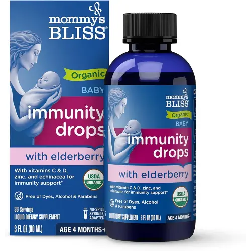 Mommy's Bliss Organic Baby Elderberry Drops, Immune Support with Vitamins, Prebiotics, Zinc & Organic Echinacea, Age 4 Months +, 3 Fl Oz (36 Servings)