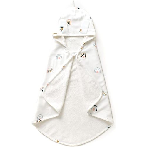 MakeMake Organics Organic Cotton Hooded Towel Baby Toddler GOTS Certified Organic Cotton Beach Poncho Towel Large Absorbent Non Toxic Neutral (Rainbow, Diagonally 35"x35")