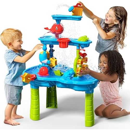 CozyBomB™ Water Table for Toddlers 3-5 | Outdoor Toys Water Play Table, Magnetic Fishing Toy Game, Summer Splash Pond Showers Sand Activity, Sensory Party Birthday Gift Kids Ages 4-8 9-12 (3-Tiers)