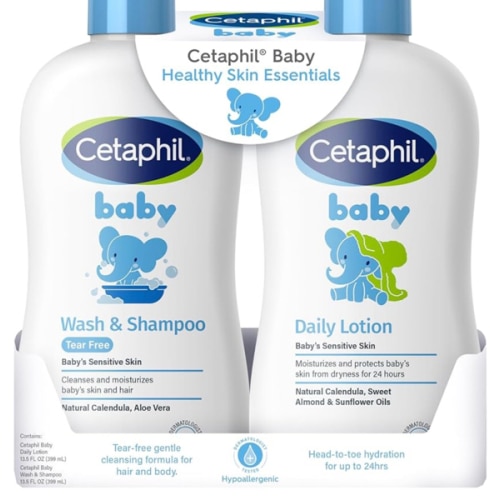 Cetaphil Baby Wash & Shampoo Plus Body Lotion, Healthy Skin Essentials, Head to Toe Hydration for up to 24 Hours, for Delicate, Sensitive Skin, 2-Pack,White