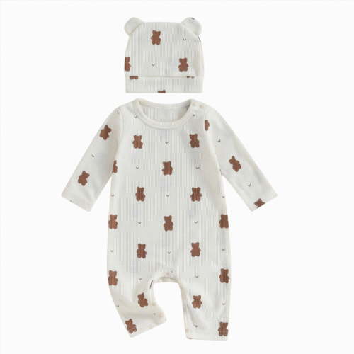 Gubotare Baby Romper Jumpsuit Infant Baby Girl Boy Romper Newborn Outfit Bodysuit Jumpsuit Long Sleeve Romper 0 3 6 9 12 18 24 Months (White,0-3 Months)