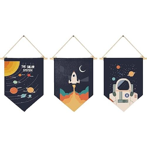Space Art Decor-Flag Decoration Gifts for Baby Boys Girls Newborn Kids-Banner Pennant Wall Sign Gifts for Nursery Baby Room Playroom Bedroom -Solar System Banner Pennant Decor-Set of 3