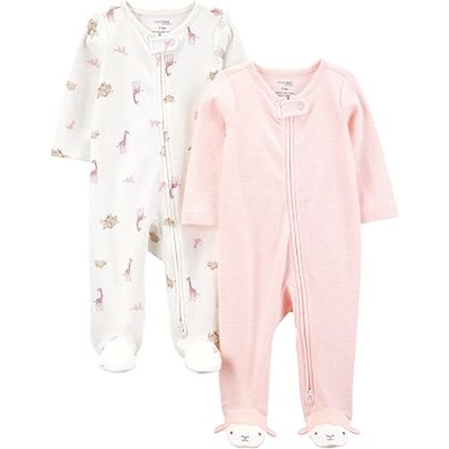 Simple Joys by Carter's Baby Girls' Cotton Footed Sleep and Play, Pack of 2