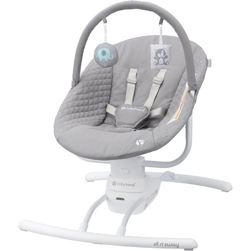 Baby Trend Sit N’ Sway Portable Swing – 3 Sway Speeds, 8 Melodies, Plug‑in or Battery Use, Remote Control, 5‑Point Harness, Removable Headrest & Toy Bar – Dash Grey