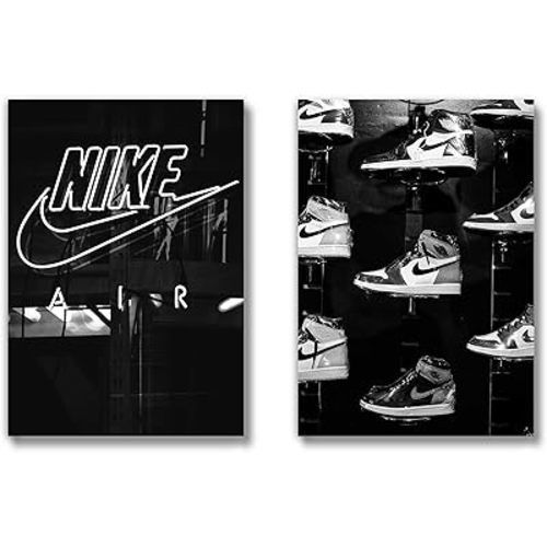Generic Sneaker Posters (UNFRAMED 12 x 16 Set of 2) Hypebeast Wall Art Shoe Decor Sneakerhead Room Decor Air AJ Teen Boy Room Girl Room Wall Art Prints - Black and White Sneakers