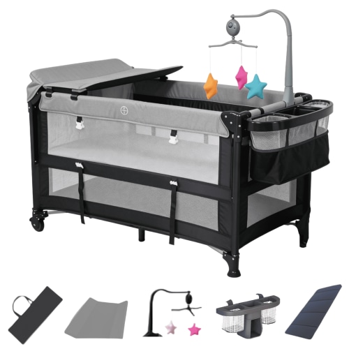Baby Play Portable Playard,Infant Crib with Reversible changing table for Newborn to Toddlers,Unisex,Gray