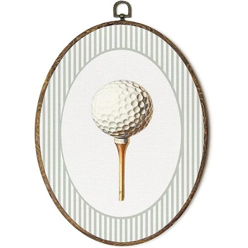 OINDADE Vintage Golf Lover Oval Wall Art Decor, Vintage Sports Nursery Wall Art Hanging Decor, Trendy Golfer Gifts Nursery Green Framed Canvas Artwork for Sports Room Boys Room Golf Club, 8.8x11.5in