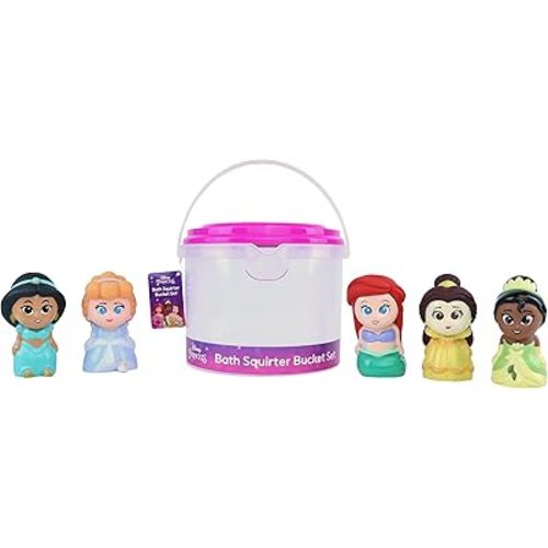 Disney Princess - 5 Piece Bath Squirter Bucket Set -Bath Toys for Baby and Toddlers - Includes Organizer Bucket - Store Bath Time Water Toys