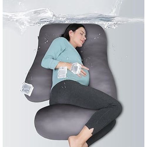 MOON PARK Pregnancy Pillows for Sleeping - U Shaped Full Body Maternity Pillow with Removable Cover - Support for Back, Legs, Belly, HIPS - 57 Inch - Dark Grey - Cooling Cover
