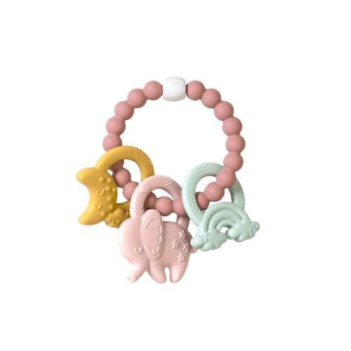 SARO Pink "Ele-Fun" Silicone Teether: Gentle Gum Relief for Baby Girls - Sensory Teething Toy, Infant Development, Food Grade Teether