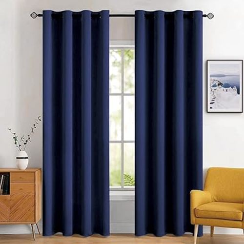 MIULEE Blackout Curtains for Bedroom Living Room Thermal Insulated Room Darkening Grommet Top Solid Light Blocking Drapery Set of 2 Window Panels 52 x 72 Inches Navy Blue