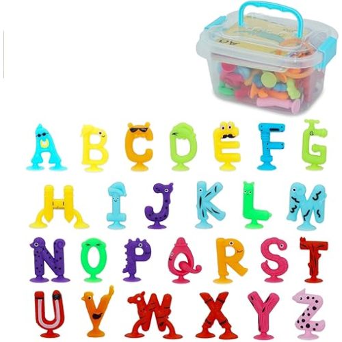 Alphabet Letters Learning Suction Toys: ABC Silicone Bath Toys, Bathtub/Windows/Car/Travel Toy for Kids, Preschool Educational Montessori Sensory Toy