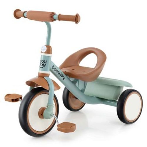 Costway Kids Tricycle Toddler Trike with Adjustable Seat & Storage Basket 3 Wheel Bike Green