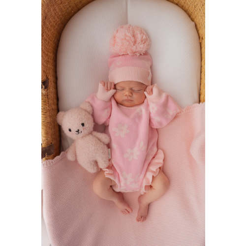 Knit Romper | Daisy Floral Pink – Little and Fern