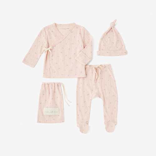 Blush Floral Organic Cotton Pointelle Layette 3 Pc Gift Set PINK / NB